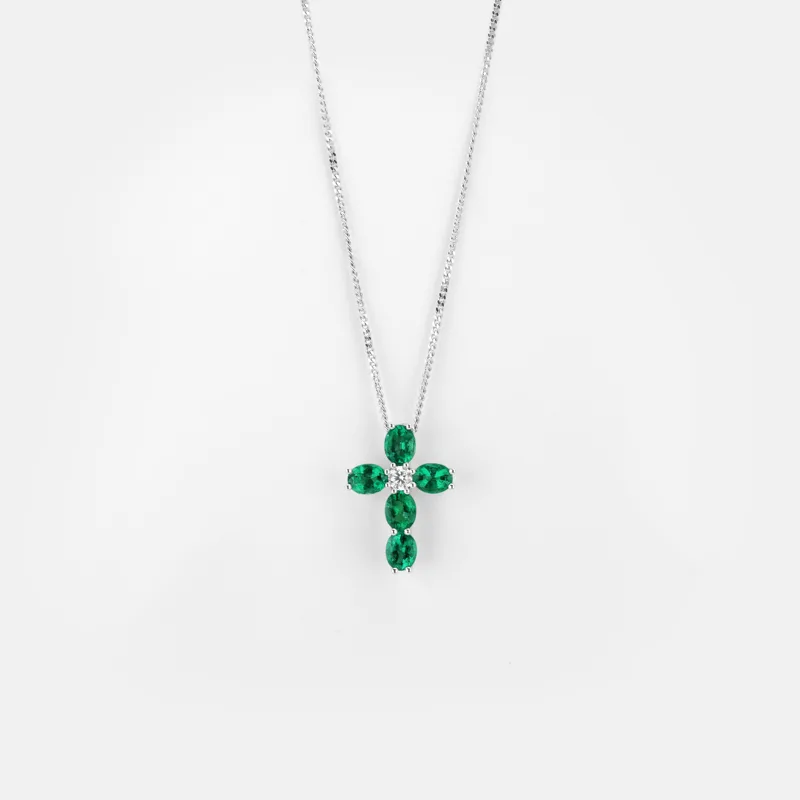 Thalia Oval Emerald Cross Pendant