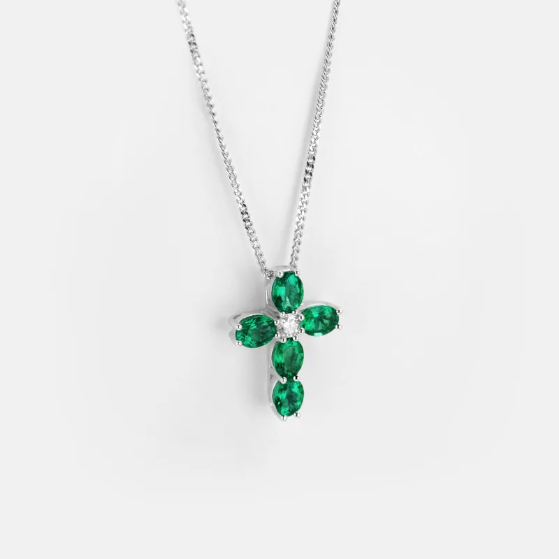 Thalia Oval Emerald Cross Pendant