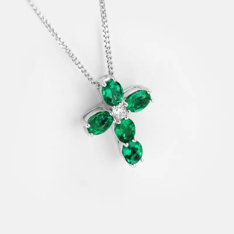 Thalia Oval Emerald Cross Pendant