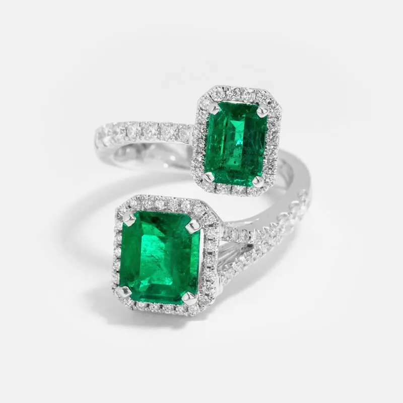 Vespera Octogan Emerald Diamond Cuff Ring