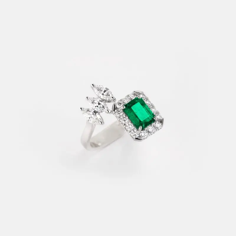 Vespera Octogan Emerald Marquise Cut Diamond Ring