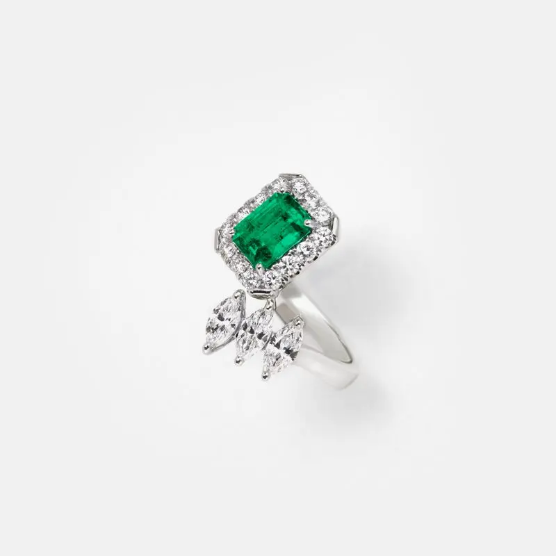 Vespera Octogan Emerald Marquise Cut Diamond Ring