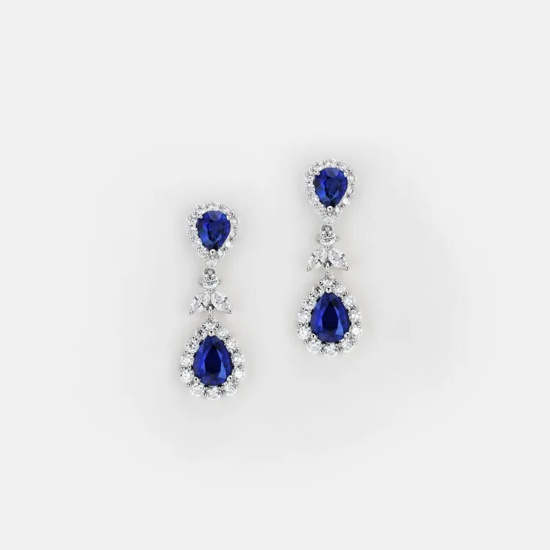 Amara Pear Shaped Sapphire Diamond Dangling Earrings