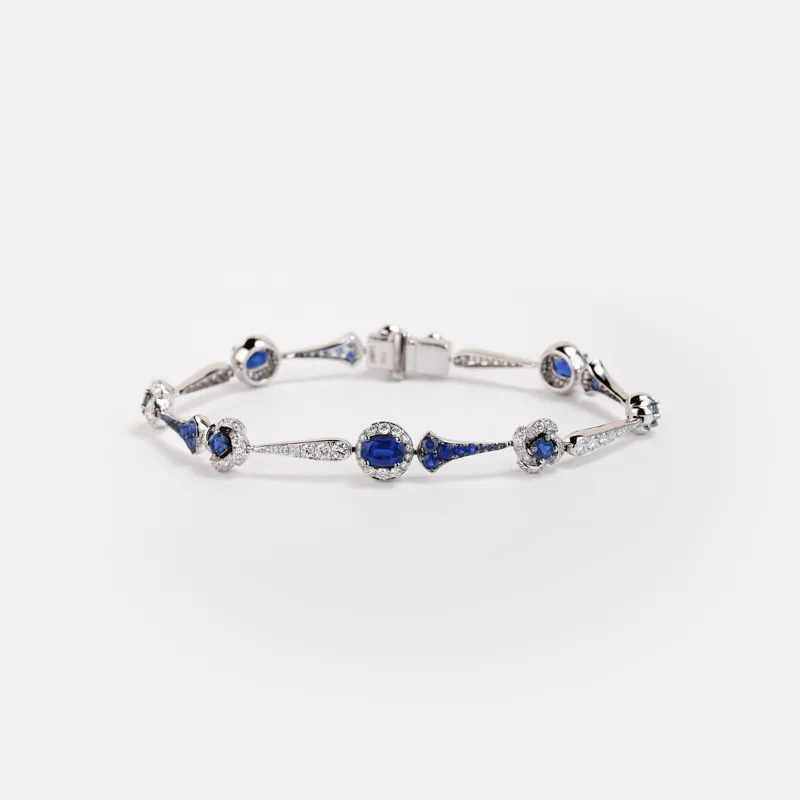 Elara Oval Round Shaped Sapphire Diamond Bracelet