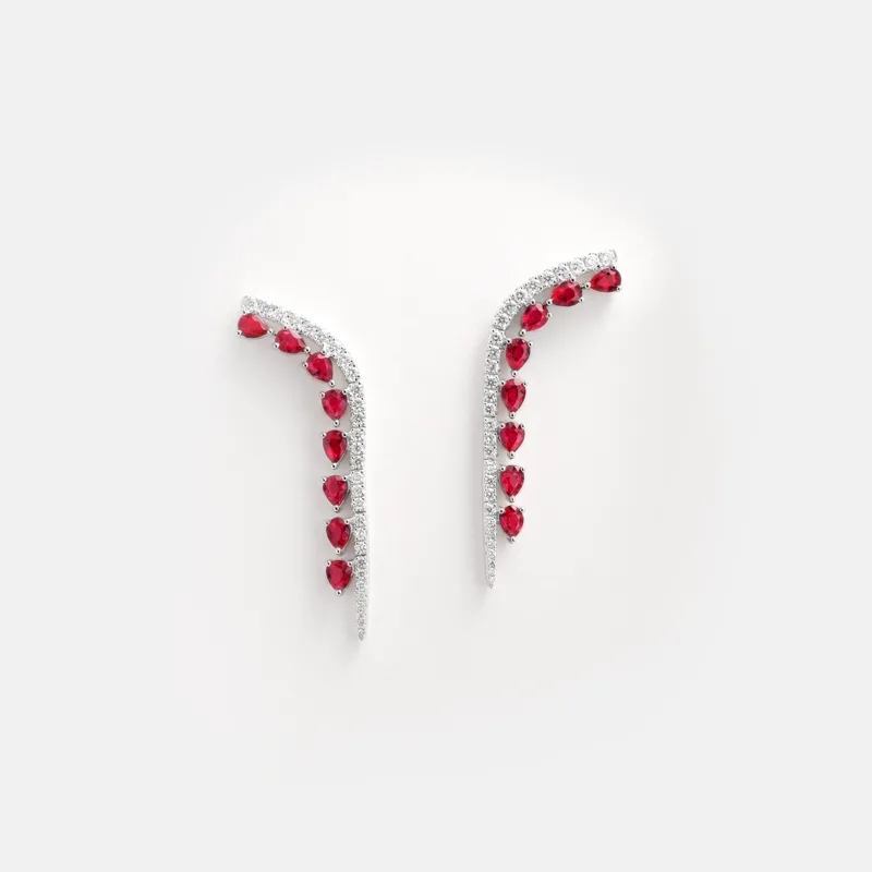 Amara Pear Shaped Ruby Diamond Dangling Earrings