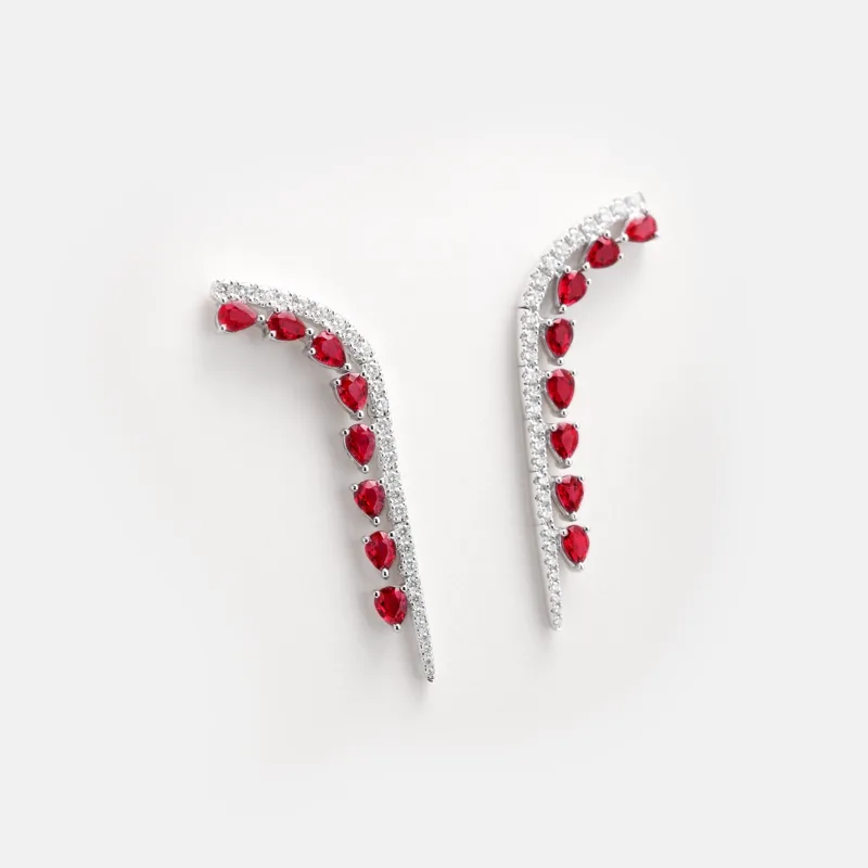 Amara Pear Shaped Ruby Diamond Dangling Earrings