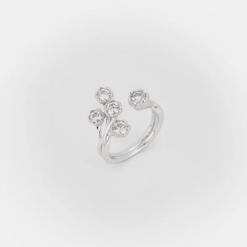 Buttercup Open Cuff Cluster Round Diamond Ring
