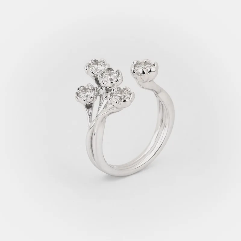Buttercup Open Cuff Cluster Round Diamond Ring