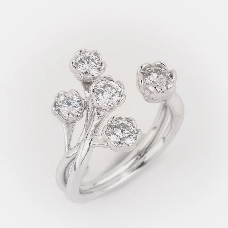 Buttercup Open Cuff Cluster Round Diamond Ring