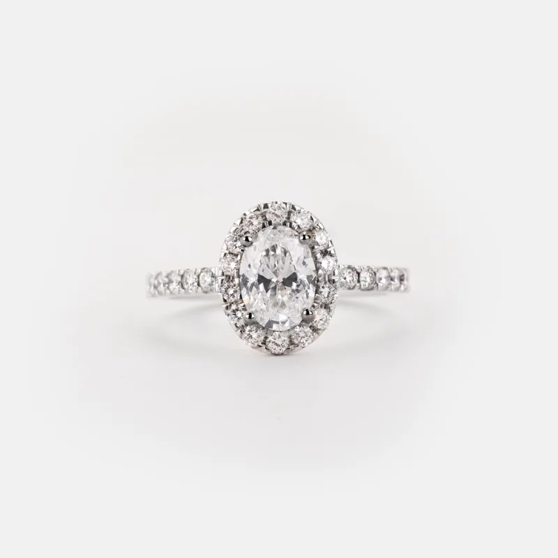 Solitare Oval Halo Diamond Ring