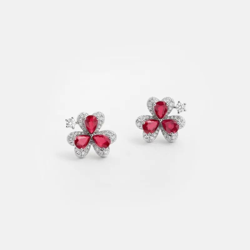 Vespera Pear Shaped Ruby Diamond Earrings