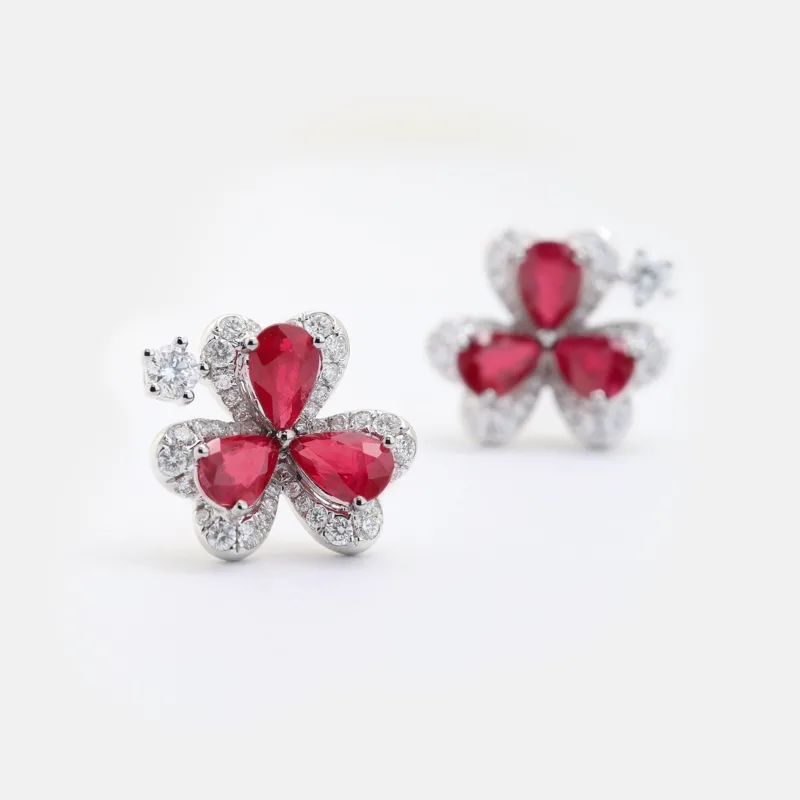 Vespera Pear Shaped Ruby Diamond Earrings