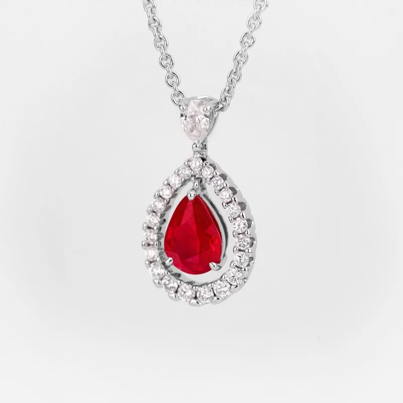 Vespera Pear Shaped Ruby Diamond Pendant