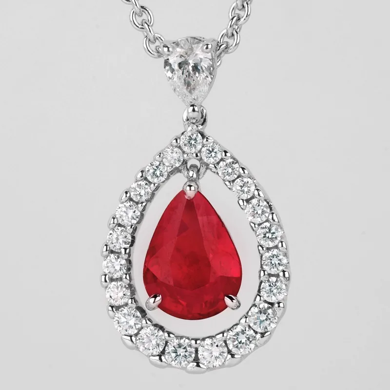 Vespera Pear Shaped Ruby Diamond Pendant