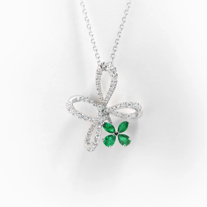 Irisa Pear Shaped Emerald Diamond Pendant