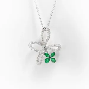 Irisa Pear Shaped Emerald Diamond Pendant