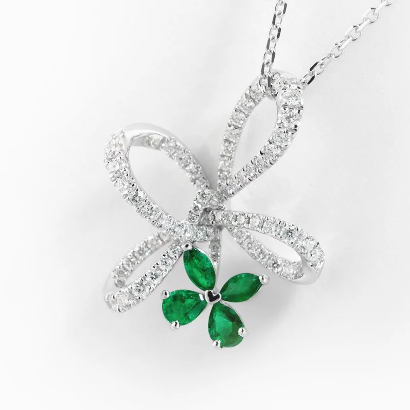 Irisa Pear Shaped Emerald Diamond Pendant