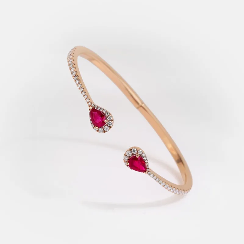 Vespera Pear Shaped Ruby Round Diamond Bangle