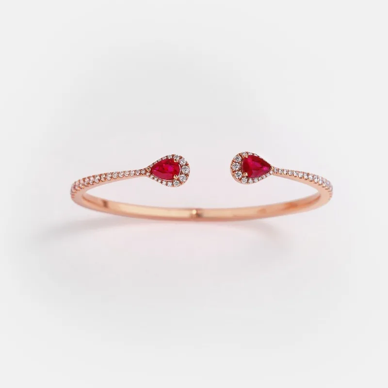Vespera Pear Shaped Ruby Round Diamond Bangle
