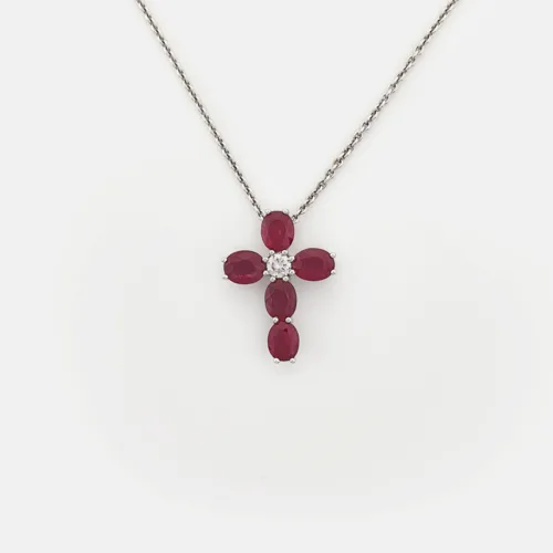 Thalia Oval Ruby Cross Pendant