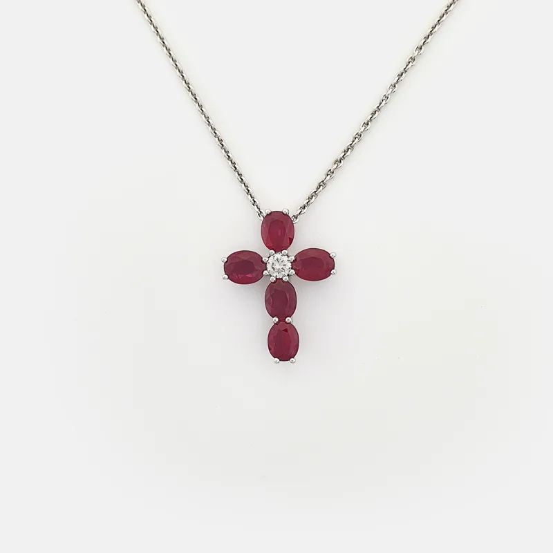 Thalia Oval Ruby Cross Pendant