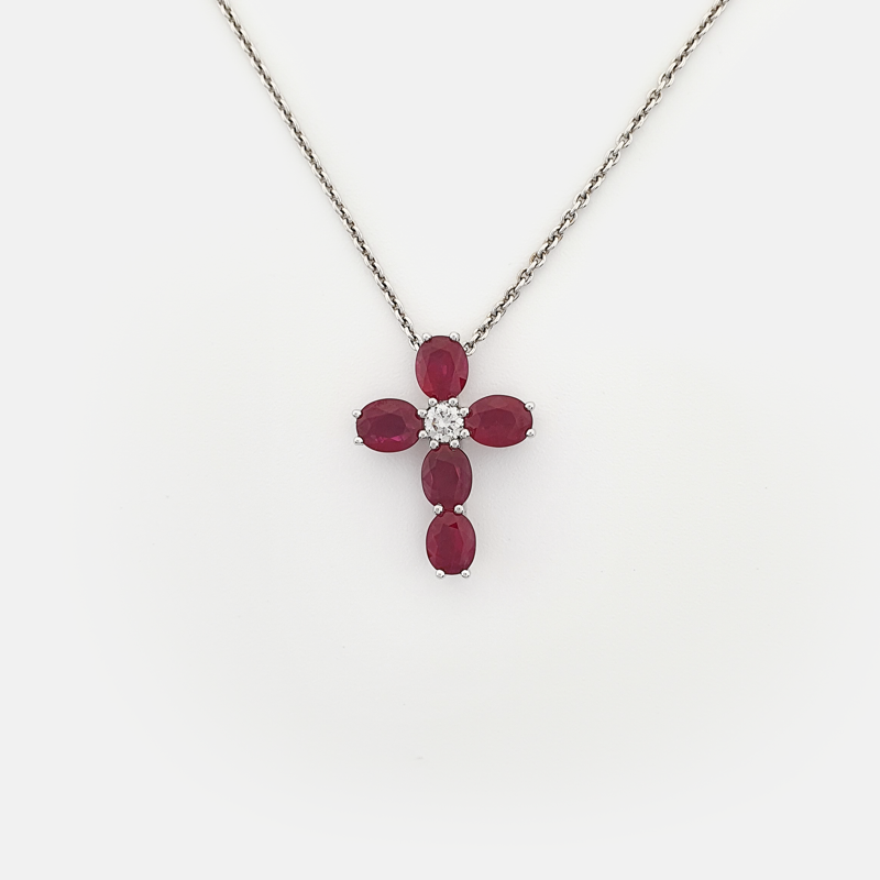 Thalia Oval Ruby Cross Pendant