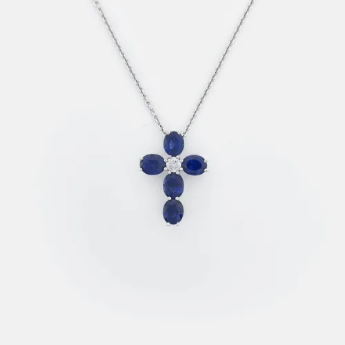 Thalia Oval Sapphire Cross Pendant
