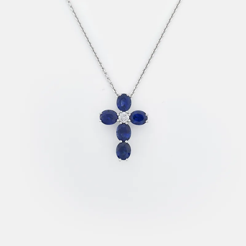 Thalia Oval Sapphire Cross Pendant