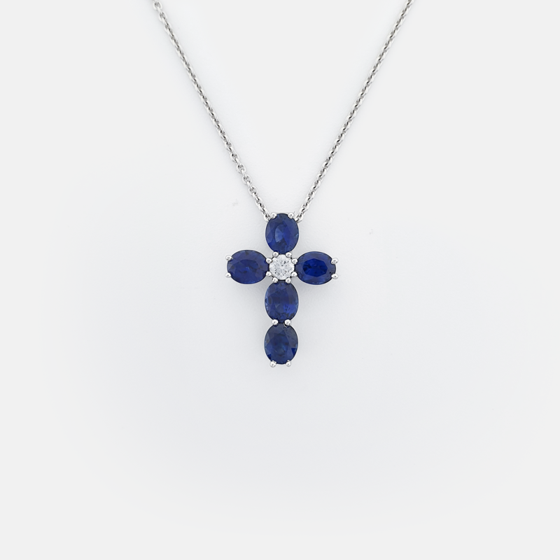 Thalia Oval Sapphire Cross Pendant