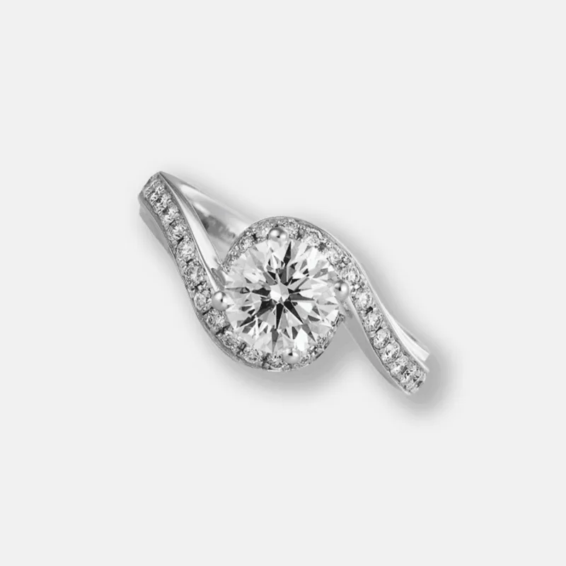Solitaire Flow Pavé Diamond Ring