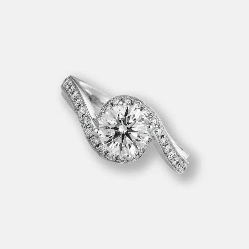 Solitaire Flow Pavé Diamond Ring