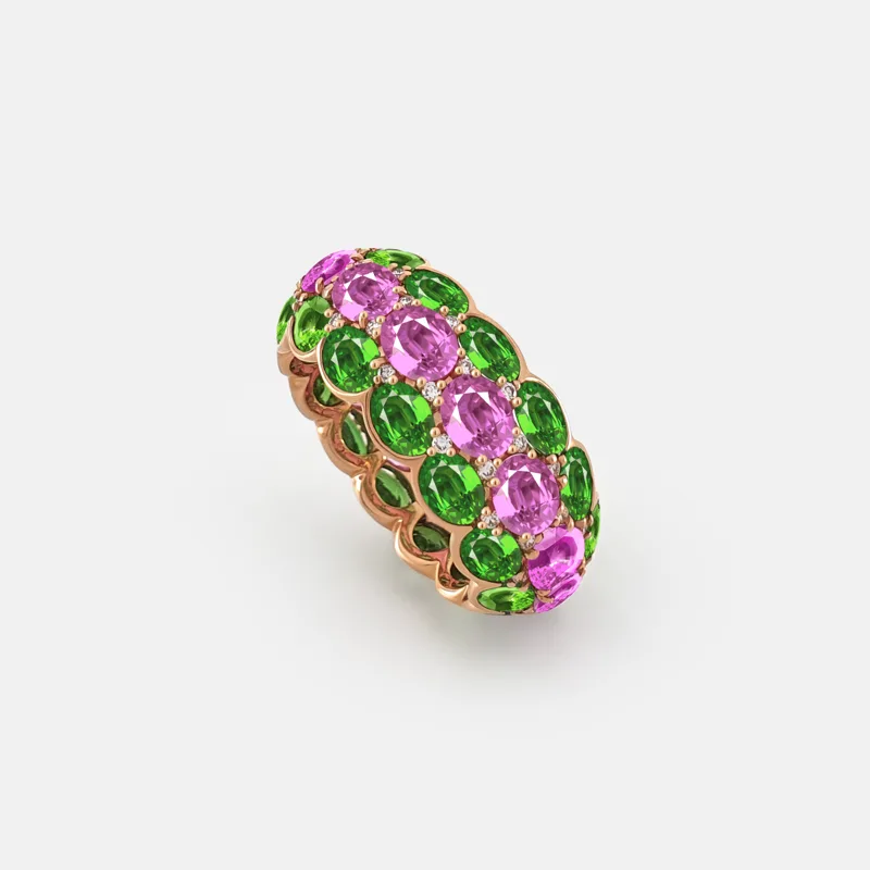Thalia Pink Sapphire and Green Garnet Ring