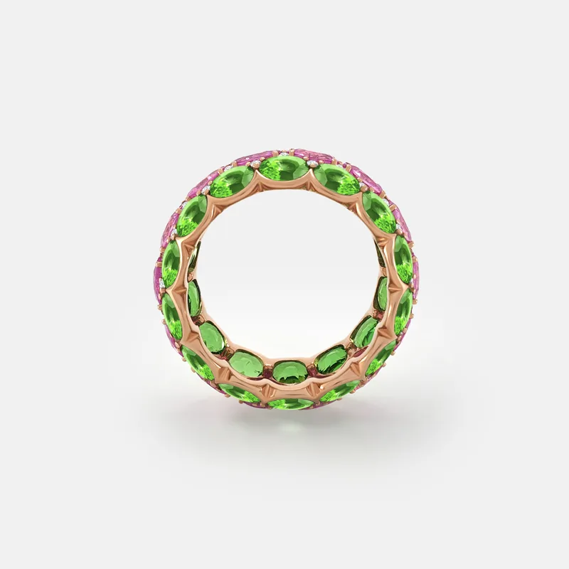 Thalia Pink Sapphire and Green Garnet Ring