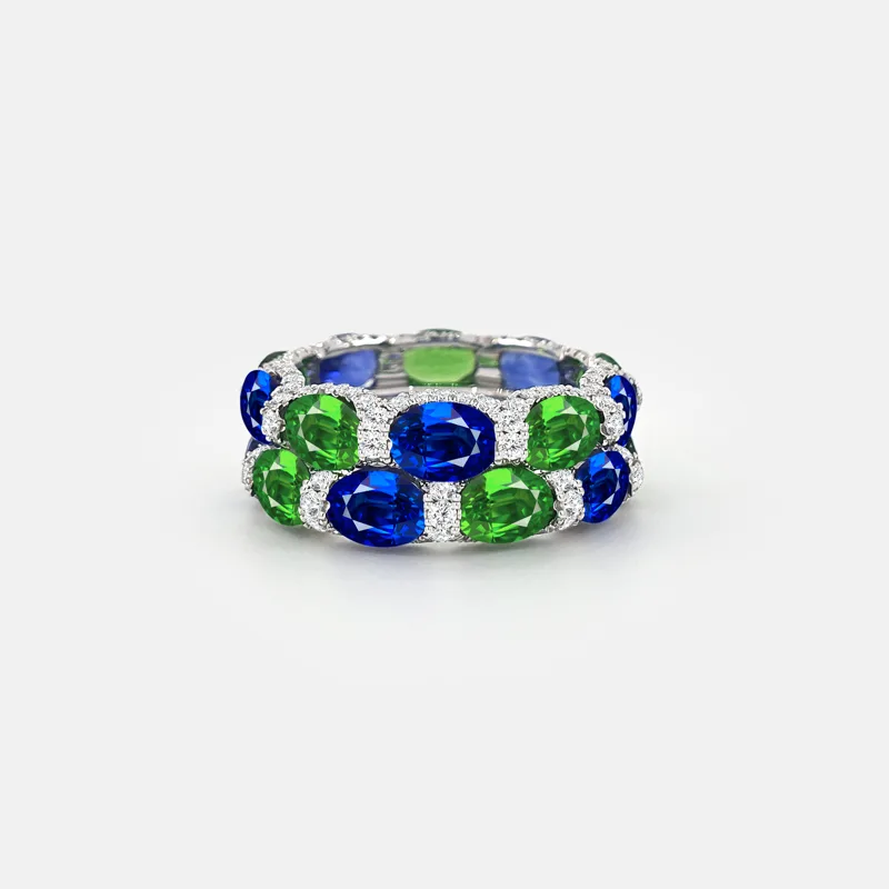 Thalia Blue Sapphire and Green Garnet Ring