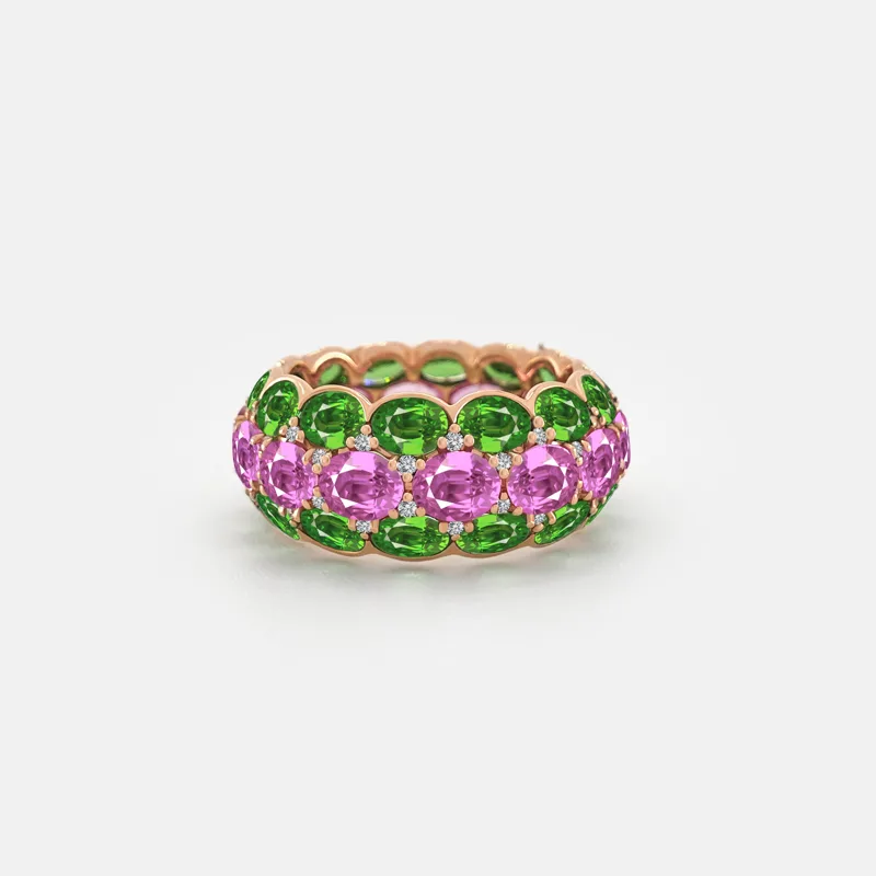 Thalia Pink Sapphire and Green Garnet Ring