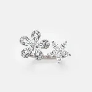 Vespera Pear Shaped and Marquise Diamond Twin Blossom Open Ring