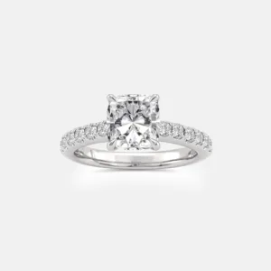 Solitaire Cushion Cut Pavé Ring