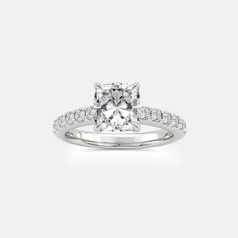 Solitaire Cushion Cut Pavé Ring