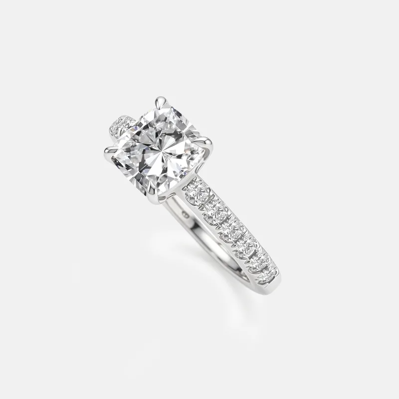 Solitaire Cushion Cut Pavé Ring