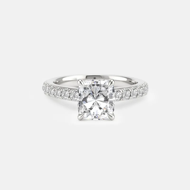 Solitaire Cushion Cut Pavé Ring