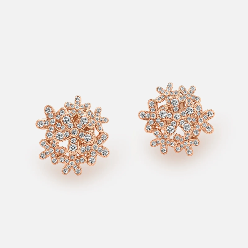 Front view of Thalia Crowd Earrings with round diamonds